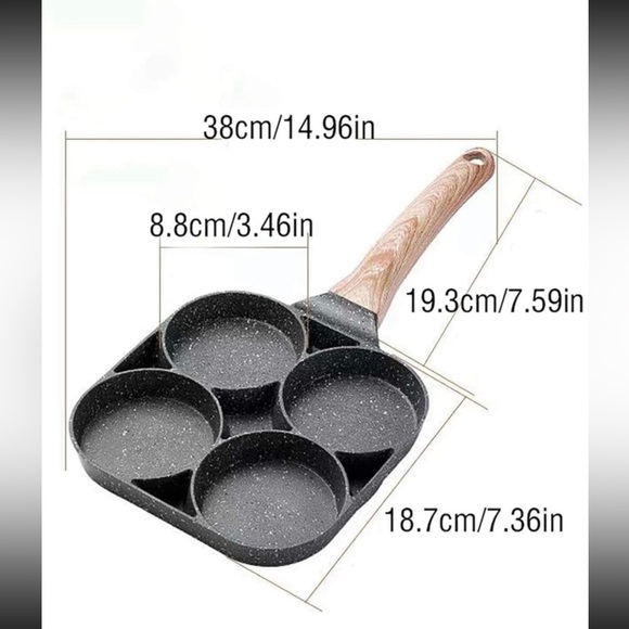 1pc Fry Pan For Egg, Non Stick Ham Pancake Maker w/ Wooden Handle, 4 holes - Picture 5 of 8